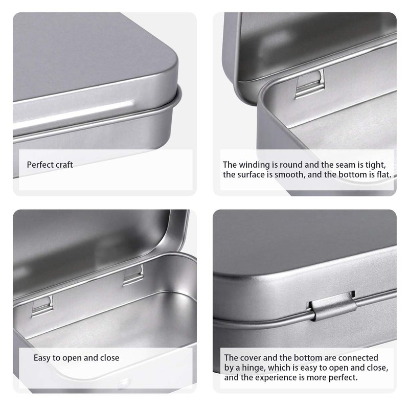 Tamicy Metal Rectangular Empty Hinged Tins - Pack of 40 Silver Mini Portable Box Small Storage Kit & Home Organizer with lids craft containers 3-1/2''X2-1/2''X4/5'' - Image 4